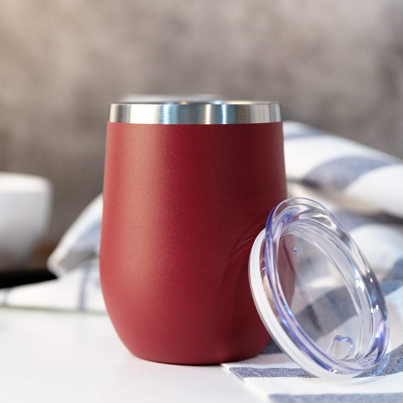 MEWAY Stemless 12oz Wine Tumbler Glasses with Lid -Insulated Double Wall Vacuum Stainless Steel Travel Tumbler with Straw,for Woman Under 10 dollars (Red,1) - Image 5